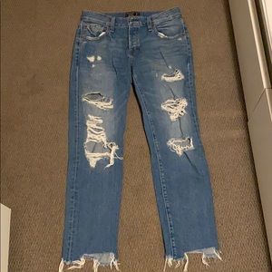 Low rise blue ripped jeans mom fit